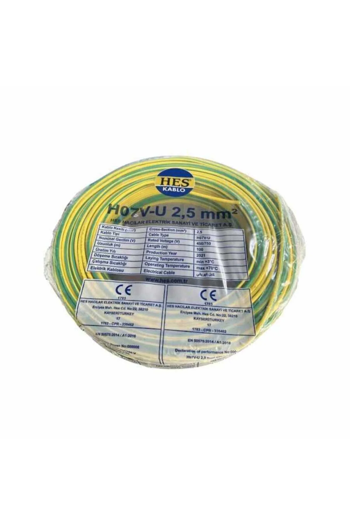 2,5mm2 Nya Kablo, Sarı-yeşil,tam Bakır ,100m