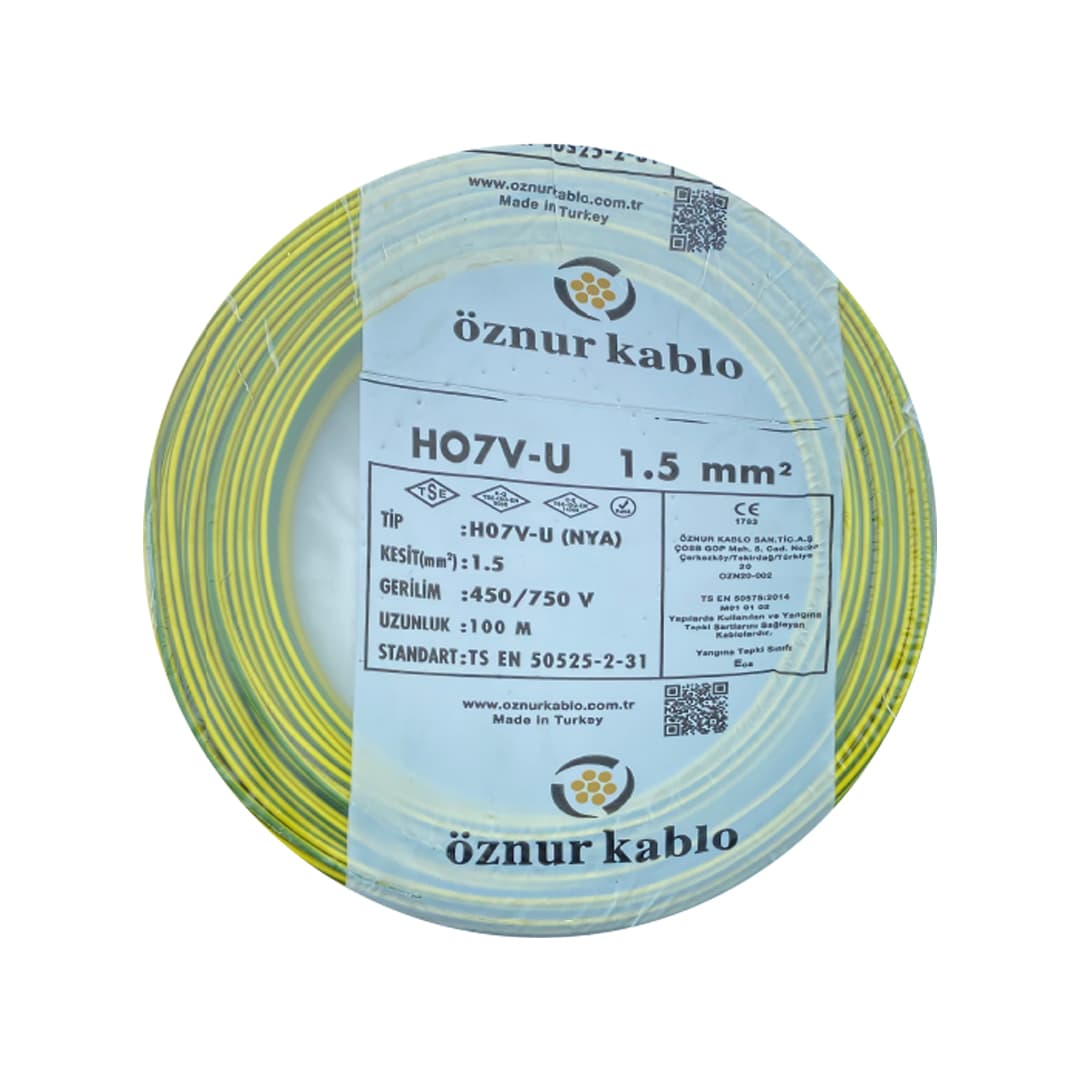 Öznur 1,5 mm² NYA Kablo Sarı-Yeşil